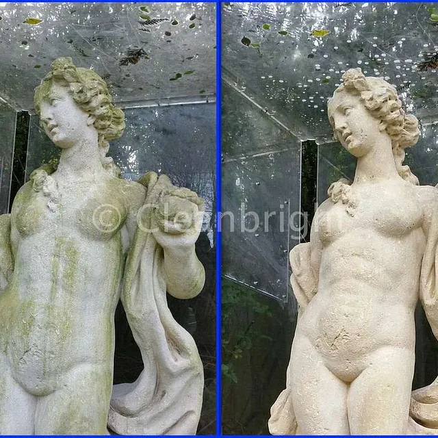 before and after cleaned statue